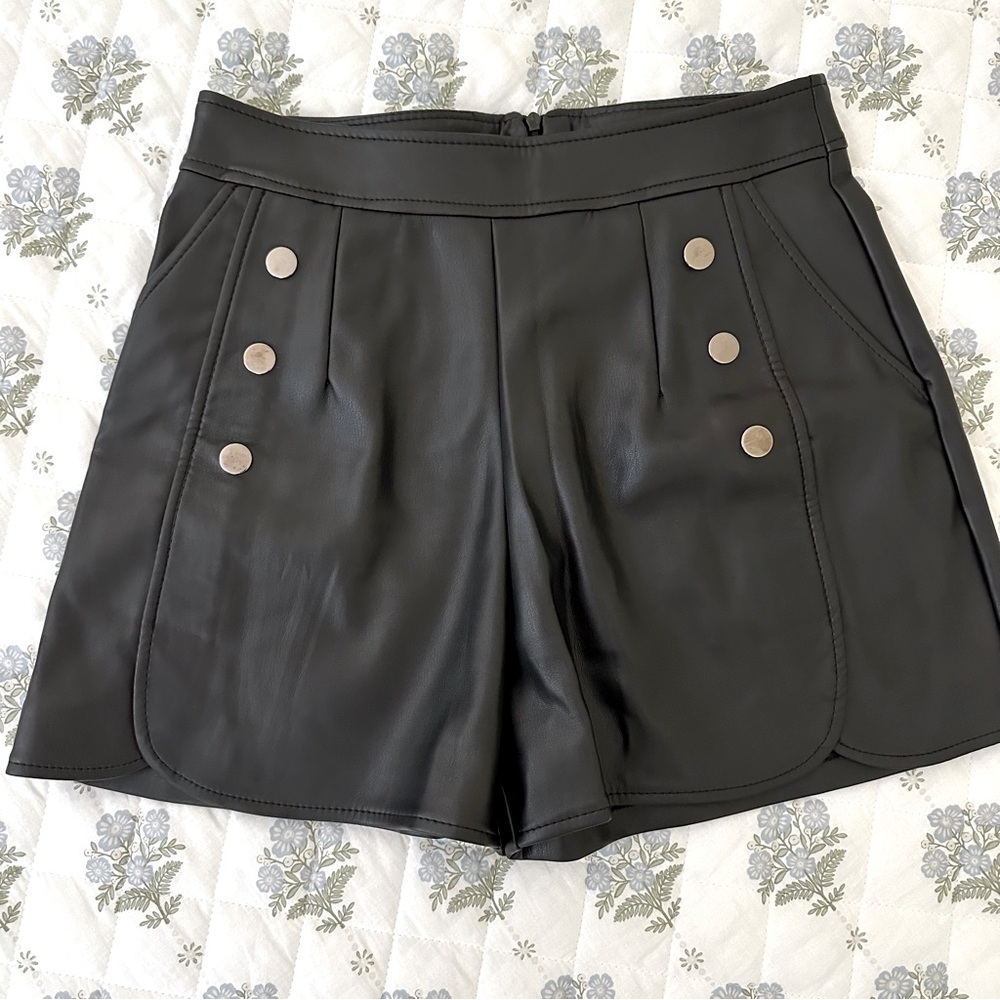 Black Faux Leather Women Shorts
